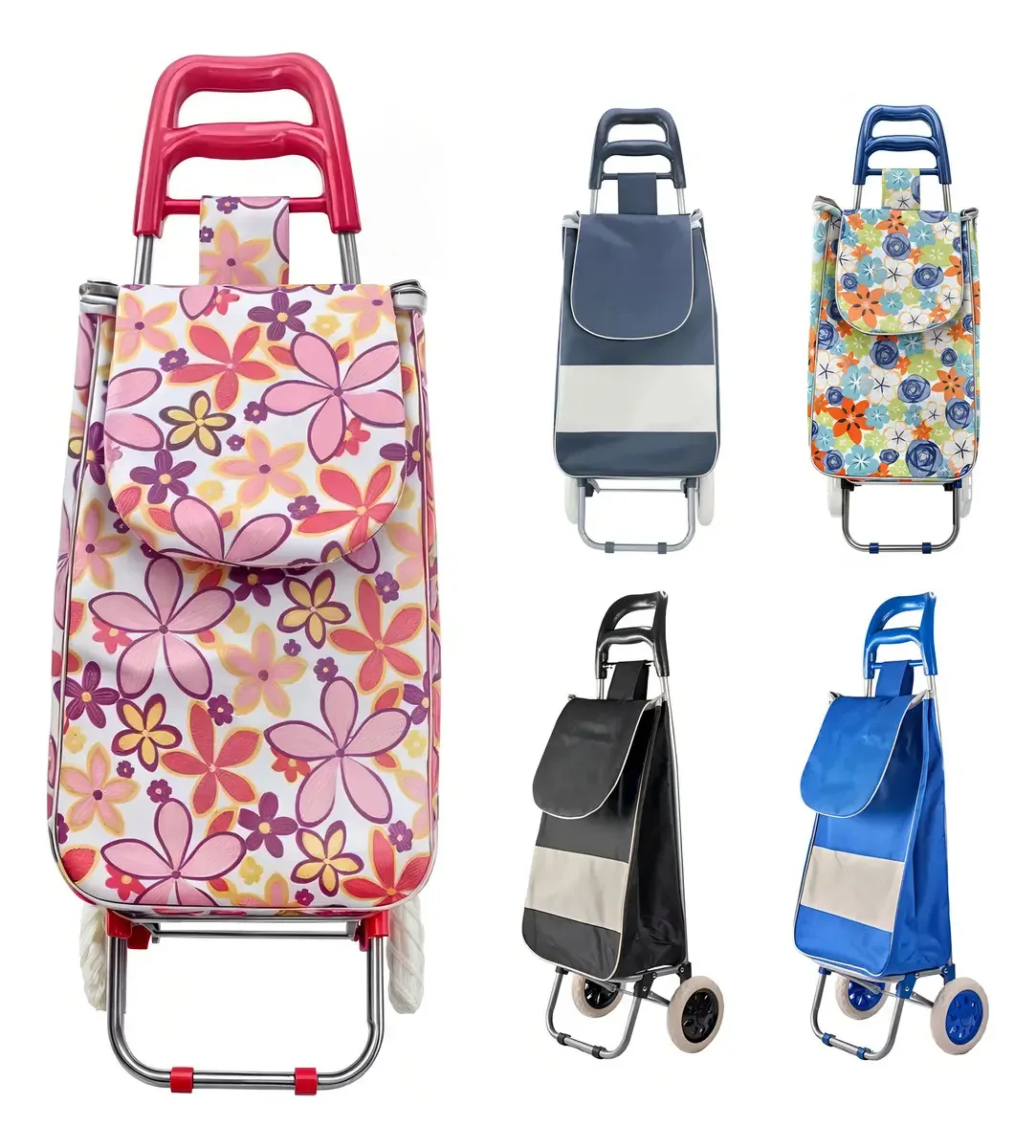 Carrinho De Feira Jily 30 Kg Rosa Floral Com Design Tecido