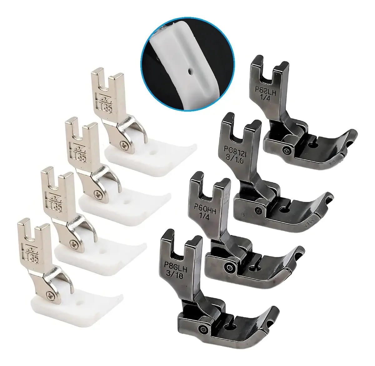 Kit com 8 Calcadores Vivo para Máquina Costura Industrial Consermaq