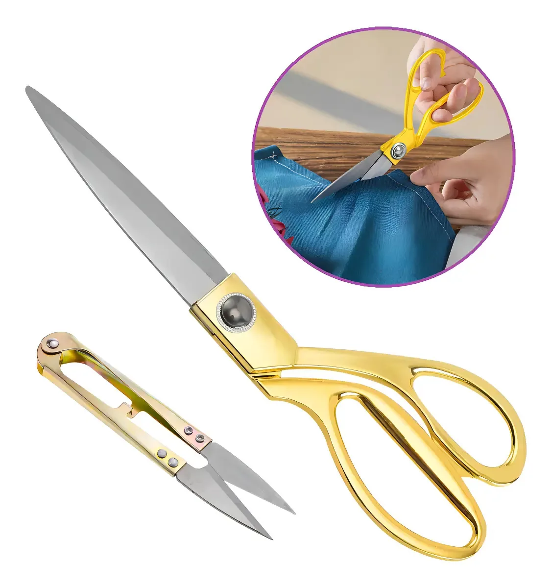 2 Tesoura Alfaiate Arremate Costura Profissional Forjada Aço Cor Dourado