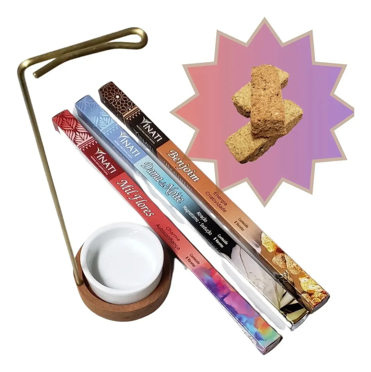 Incensário Invertido Vertical Luxo Porcelana 3 Cx Incensos 3 Sticks