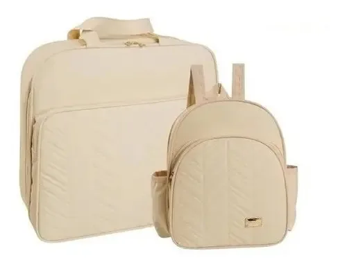 Kit Mala Mochila Maternidade Bebe Menina Menino Luxo Térmica Cor Creme