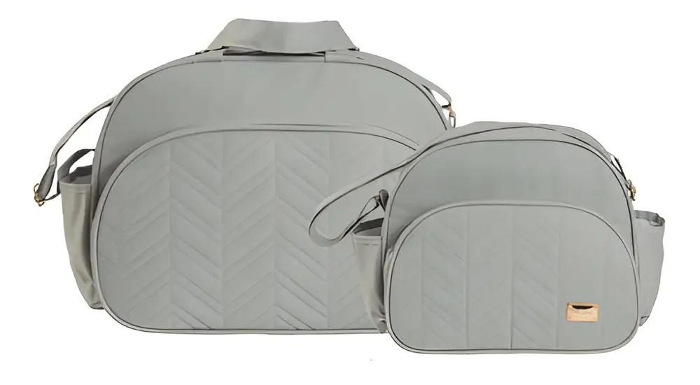 Kit Bolsa Maternidade Lilian Baby Luxo Matelassê 3 Bolsos Cinza