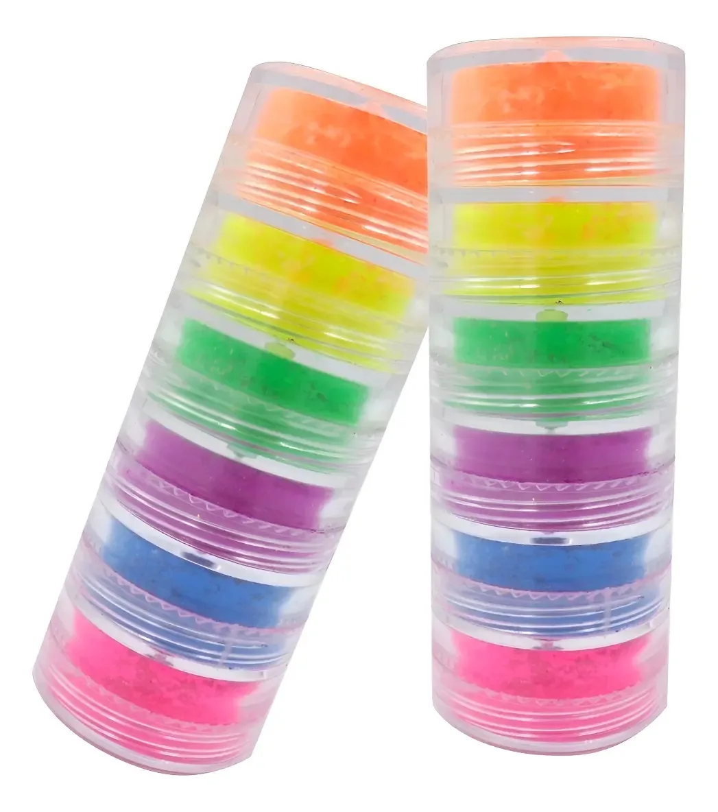 12 Potinhos Pó Neon Glitter Fino Decoração Unhas Nail Art