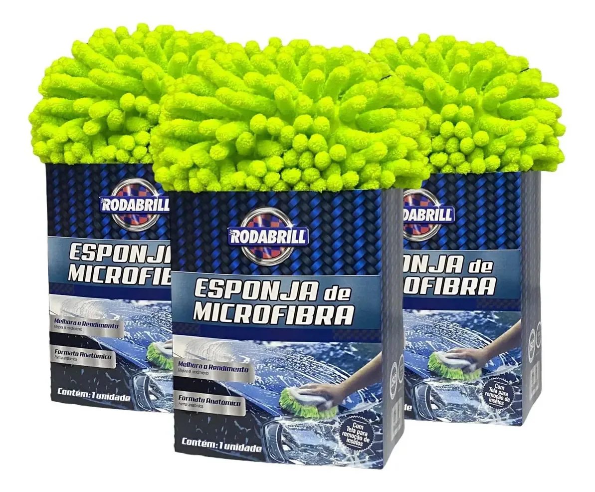 Kit 3 Esponja Microfibra Para Lavagem Automotiva