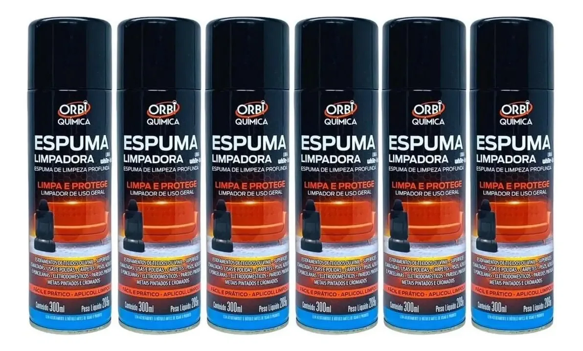 Kit 6 Limpa Estofado Espuma Multiuso Aerossol 300ml