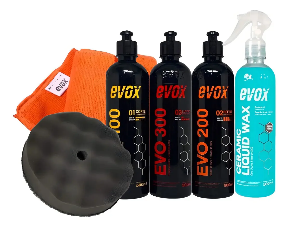 Kit Composto Polidor Evox + Boina + Ceramic Wax + Flanela