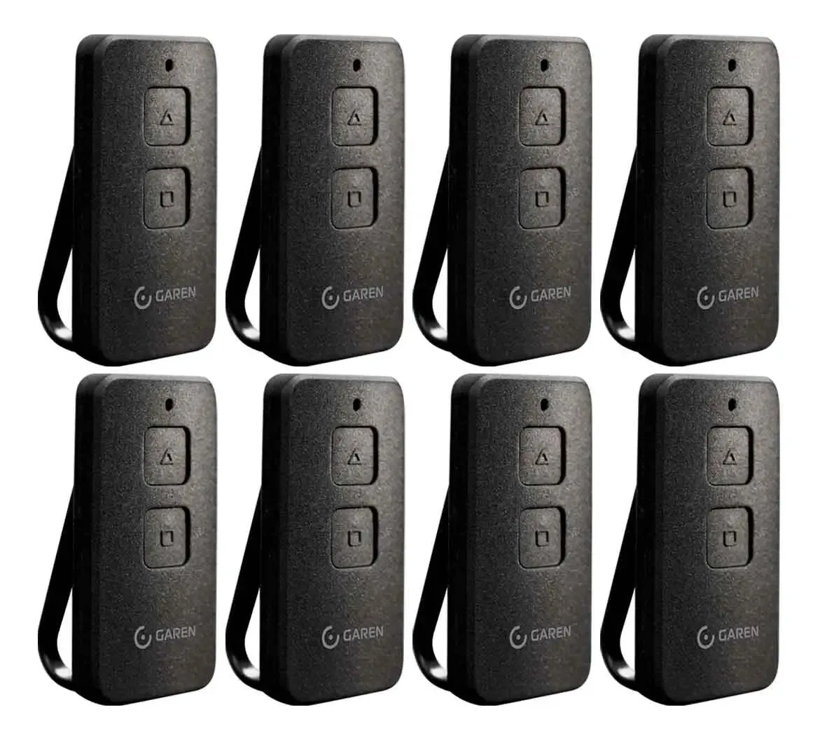 Kit 8 Controles Remotos TX Max Garen Portão 2 Botões 433,92Hz Preto