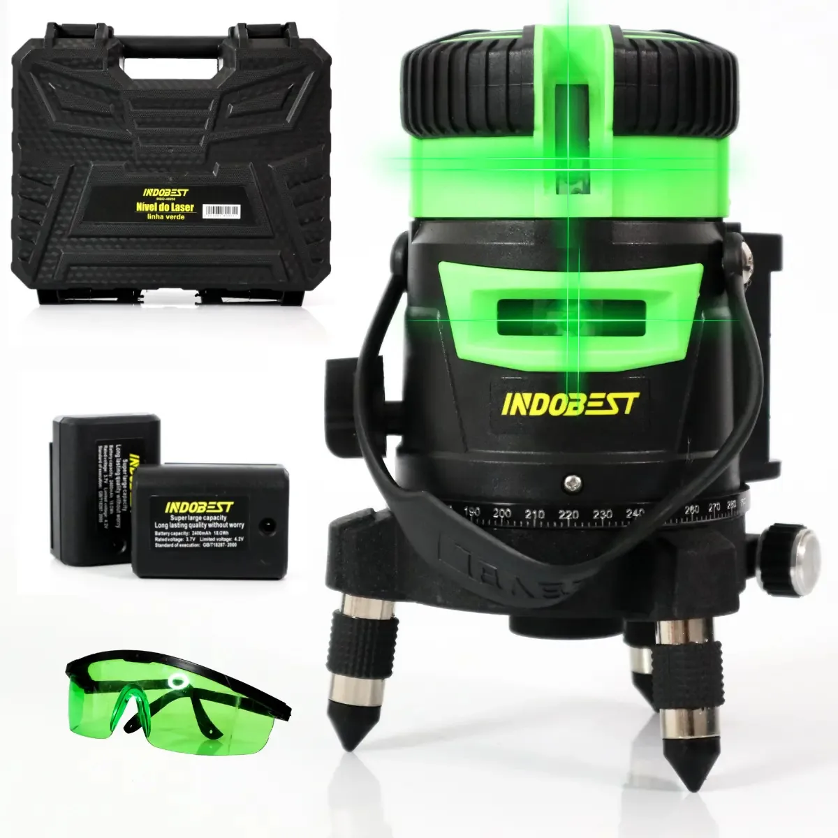 Nível A Laser Verde Prumo 20m Profissional 2 Linha Indobest