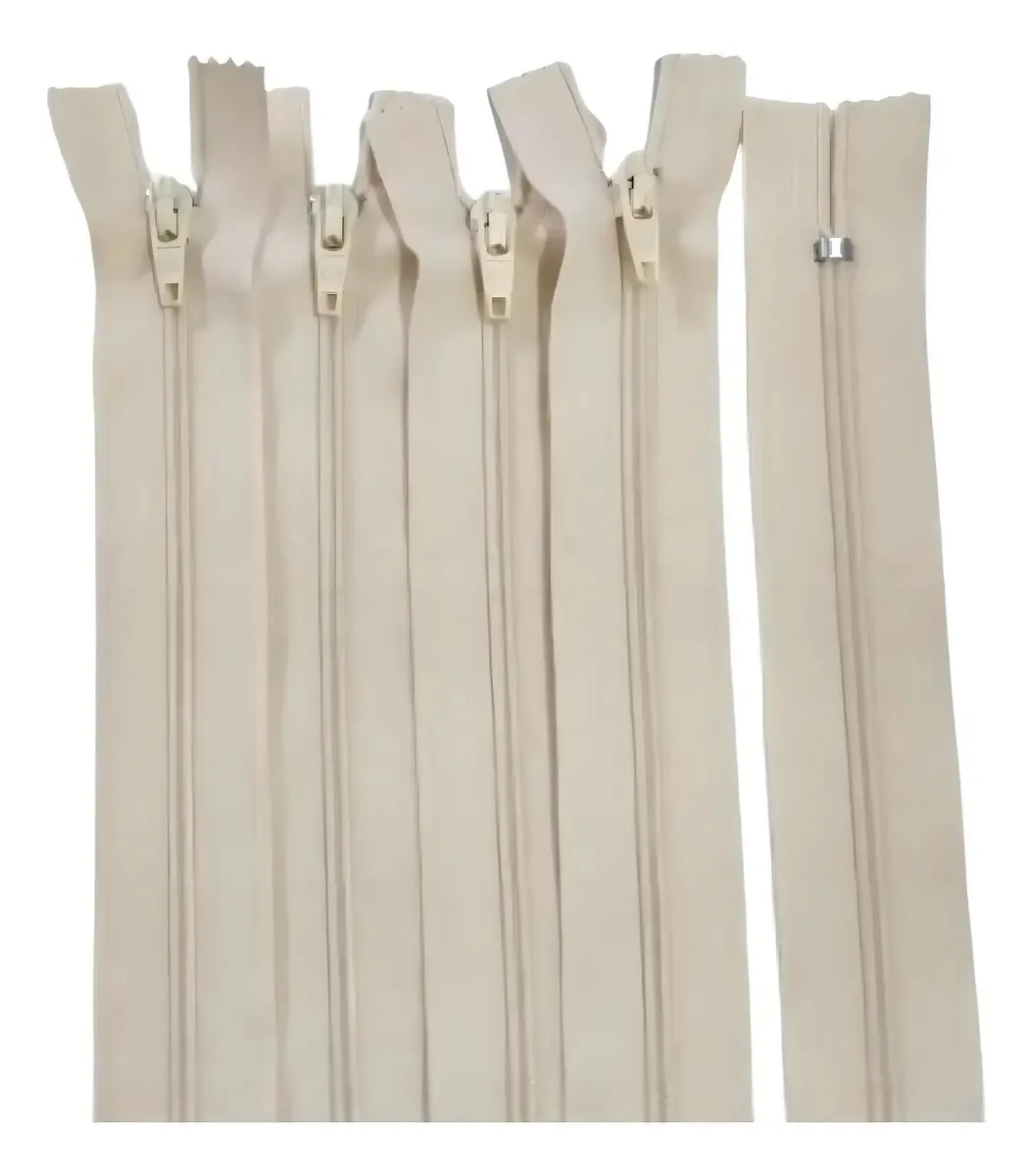 10 Zíperes 60cm Coats Corrente Sintético Fixo P/ Vestidos Cor Bege Cor 503