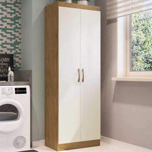 Armário 2 Portas Lavanderia Multiuso Multimóveis Vcr8001 Cor Nogueira Off White
