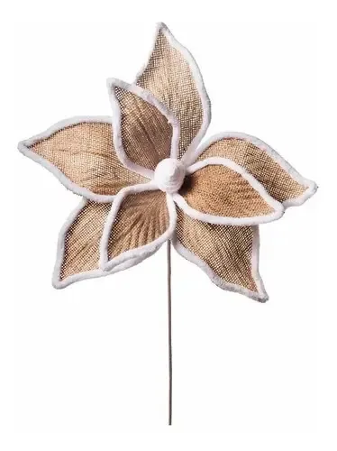 Jogo 2 Flores Natalinas Poinsetia Nude Borda Branca 35 Cm