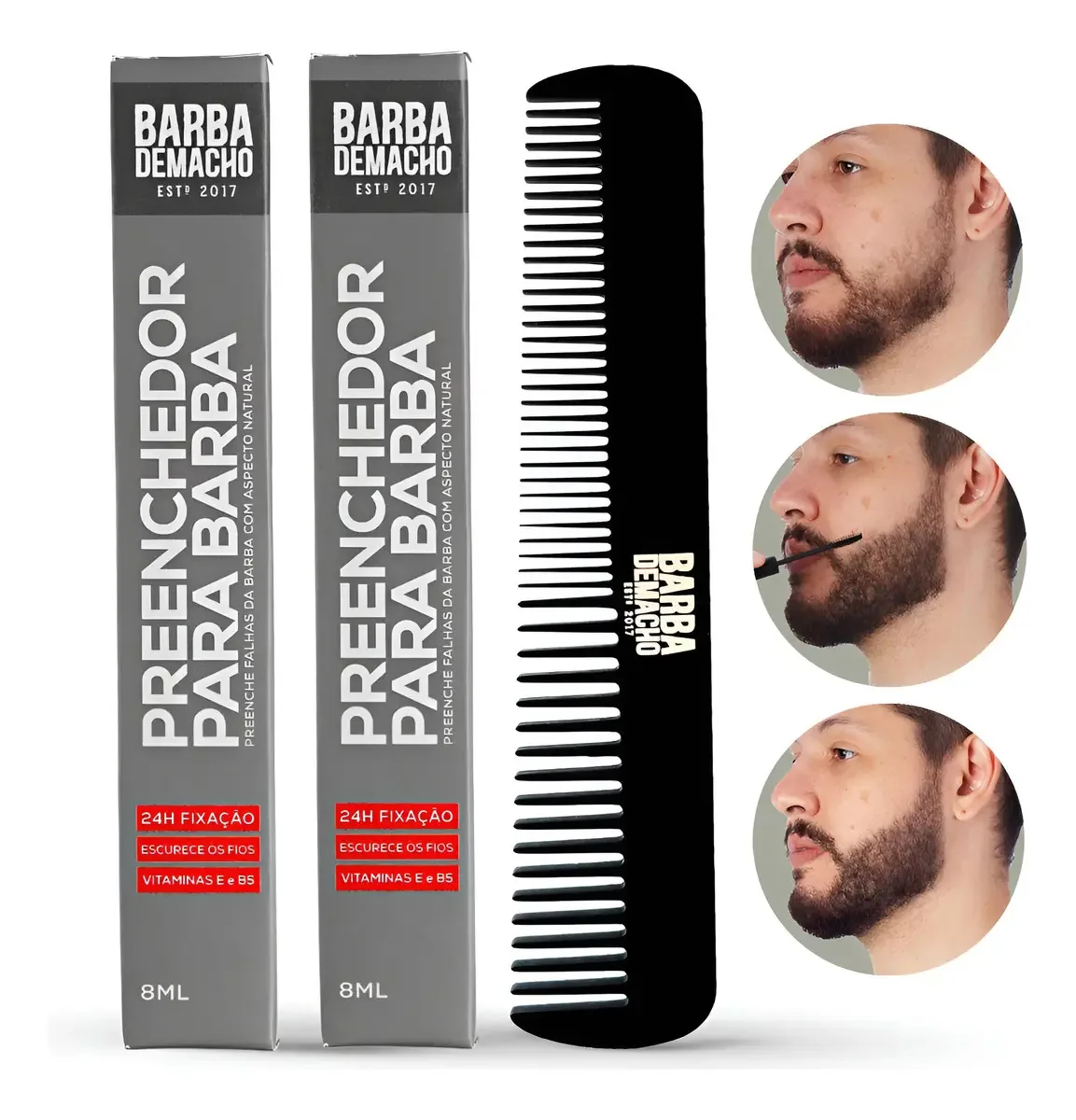 Preenchedor E Escurecedor Barba De Macho 2 Unid + Cor Preto