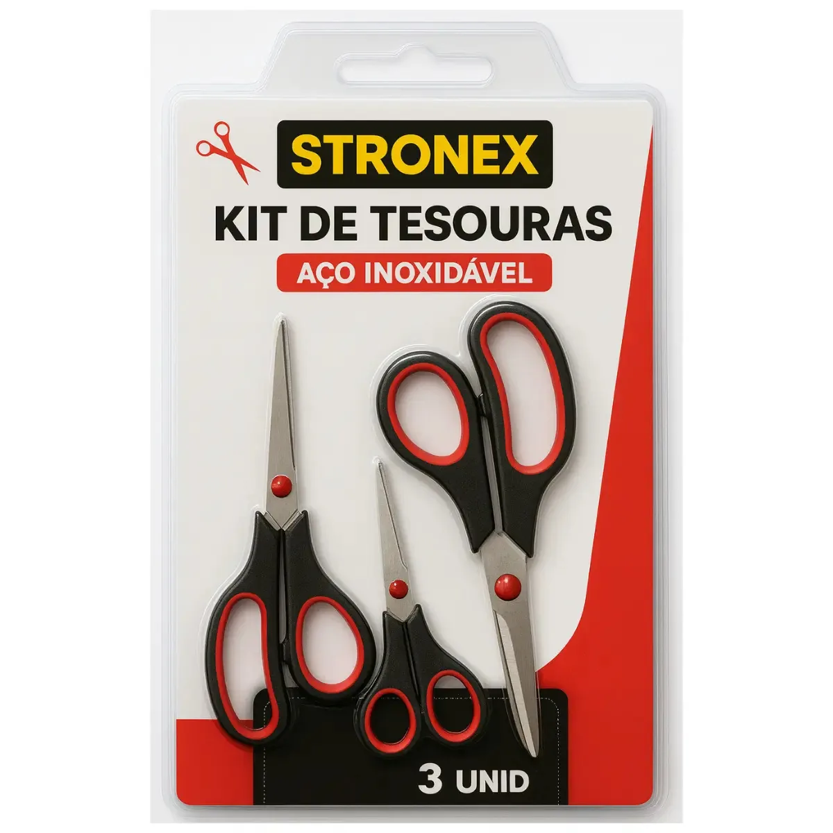 Kit 3 Tesouras Stronex Aço Inoxidável Versátil Multifuncional Cozinha Escritório