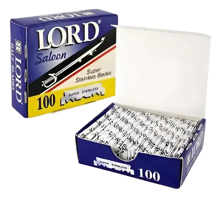 Lâmina De Barbear Lord Saloon Azul 1/2 Caixa Com 100 Und