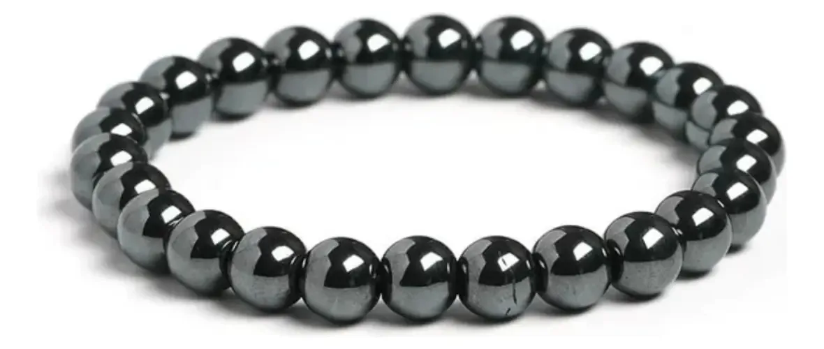 Pulseira Hematita Shakti Prateado 8mm Pedra Natural Proteção 18cm