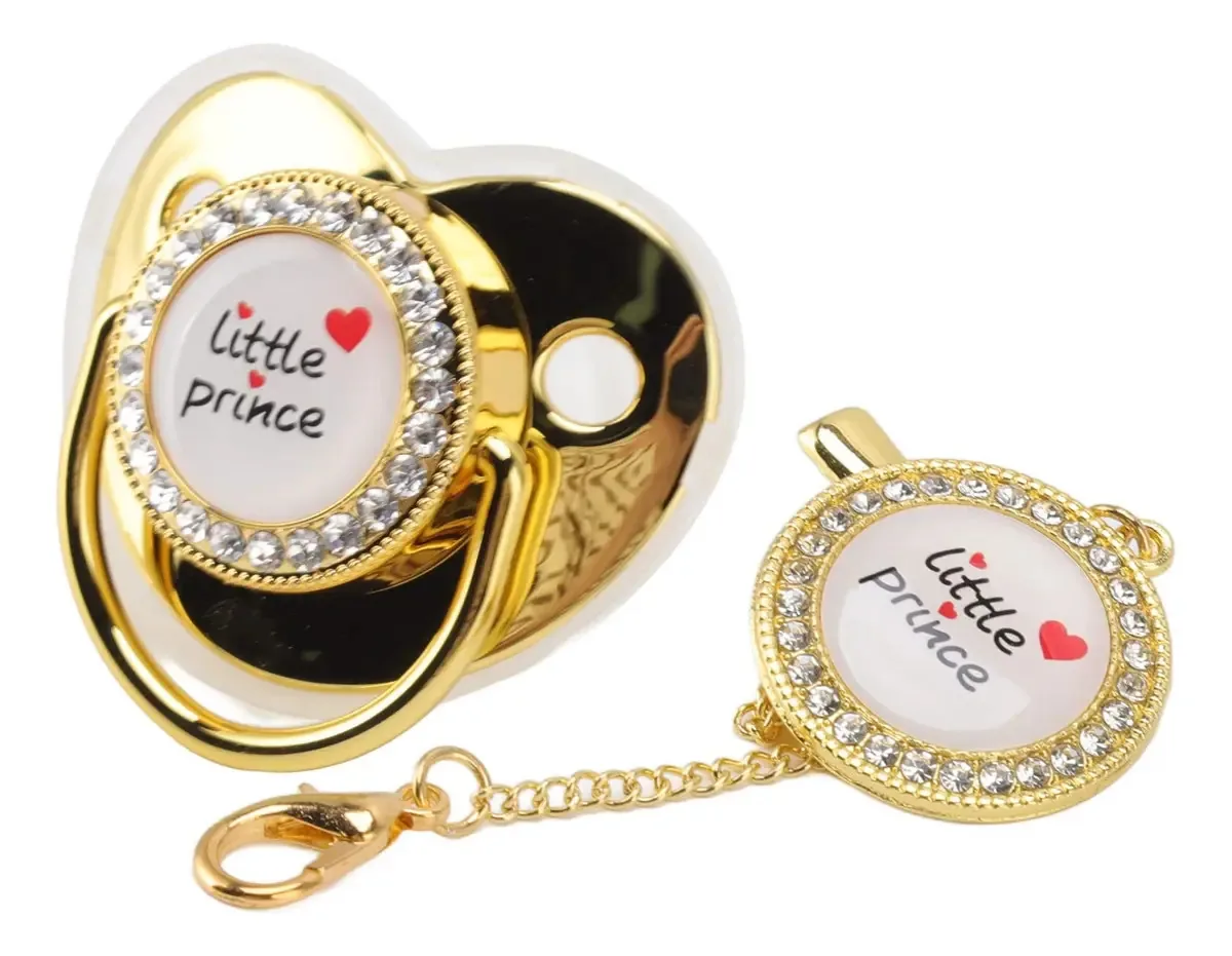 Chupeta infantil de silicone, chupeta de luxo para bebês não contém BPA, chupeta de luxo para bebê Little Prince com clipe de bebê para bebês de 6 a 18 meses