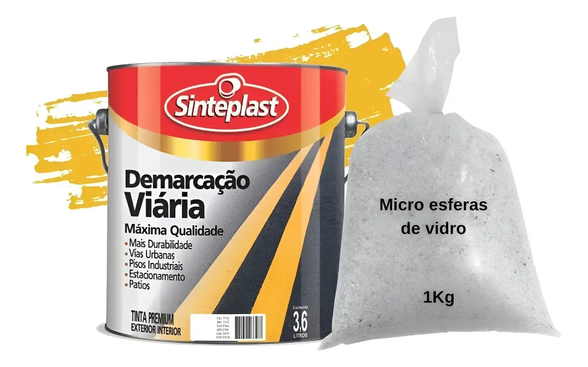 Kit Tinta Viária 3,6l Com Microesferas 1kg Refletivas Acabamento Fosco Cor Amarelo