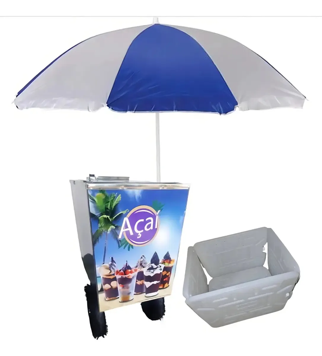 Carrinho De Açaí Com Guarda-sol Inox Com Adesivo