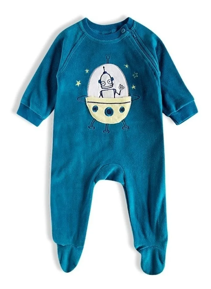 Macacão Plush Bebe Menino Inverno Com Pezinho Tip Top