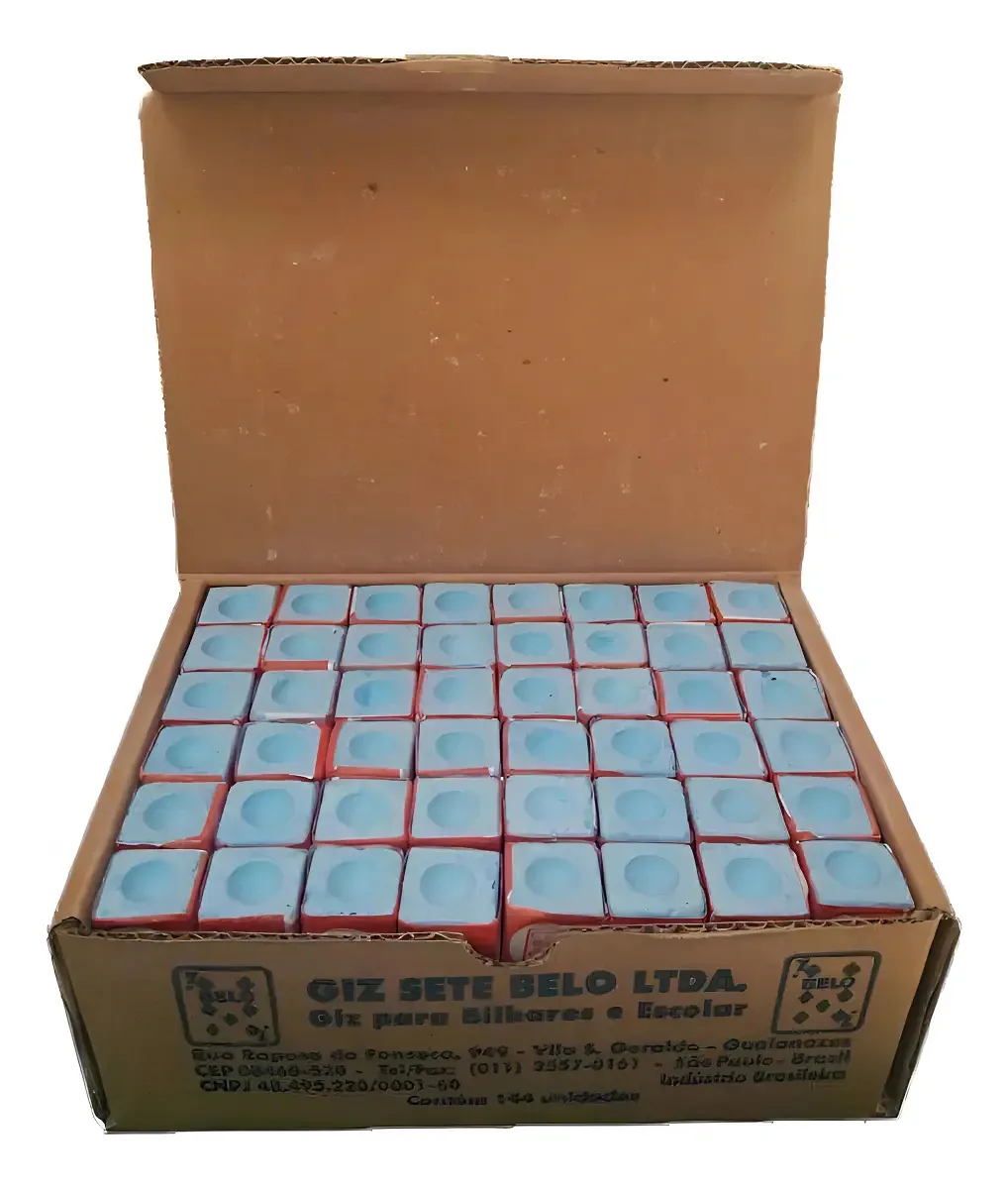 Kit 144 Giz Sinuca Bilhar Azul Quadrado 7 Belo