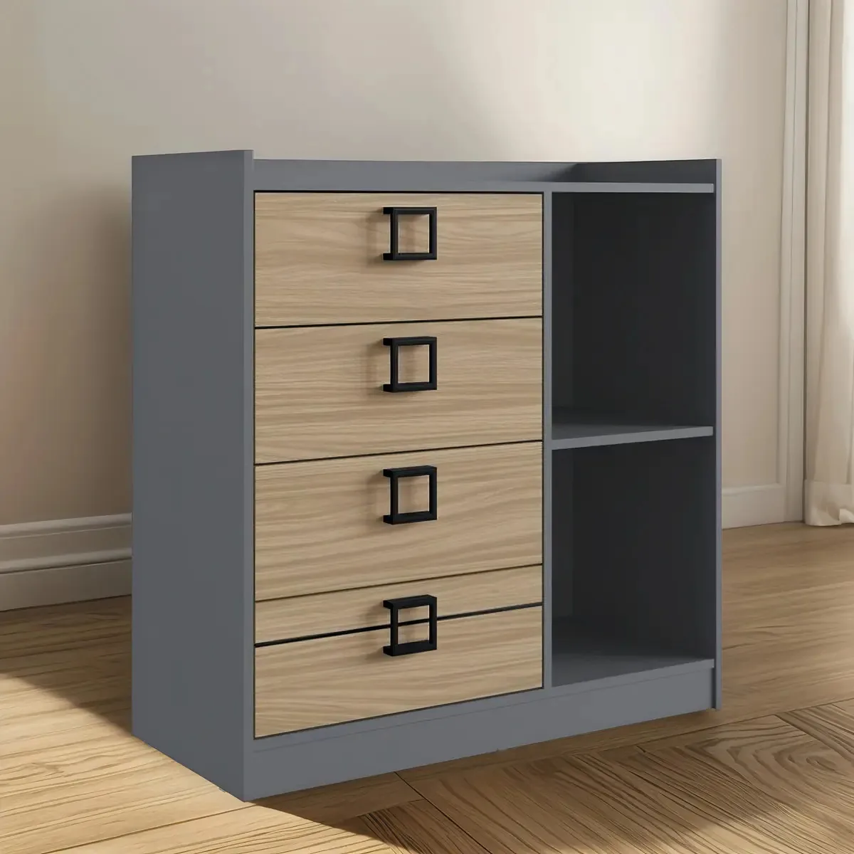 Cômoda Herval Cômoda Olive cor cedro e grafite com acabamento galvanizado