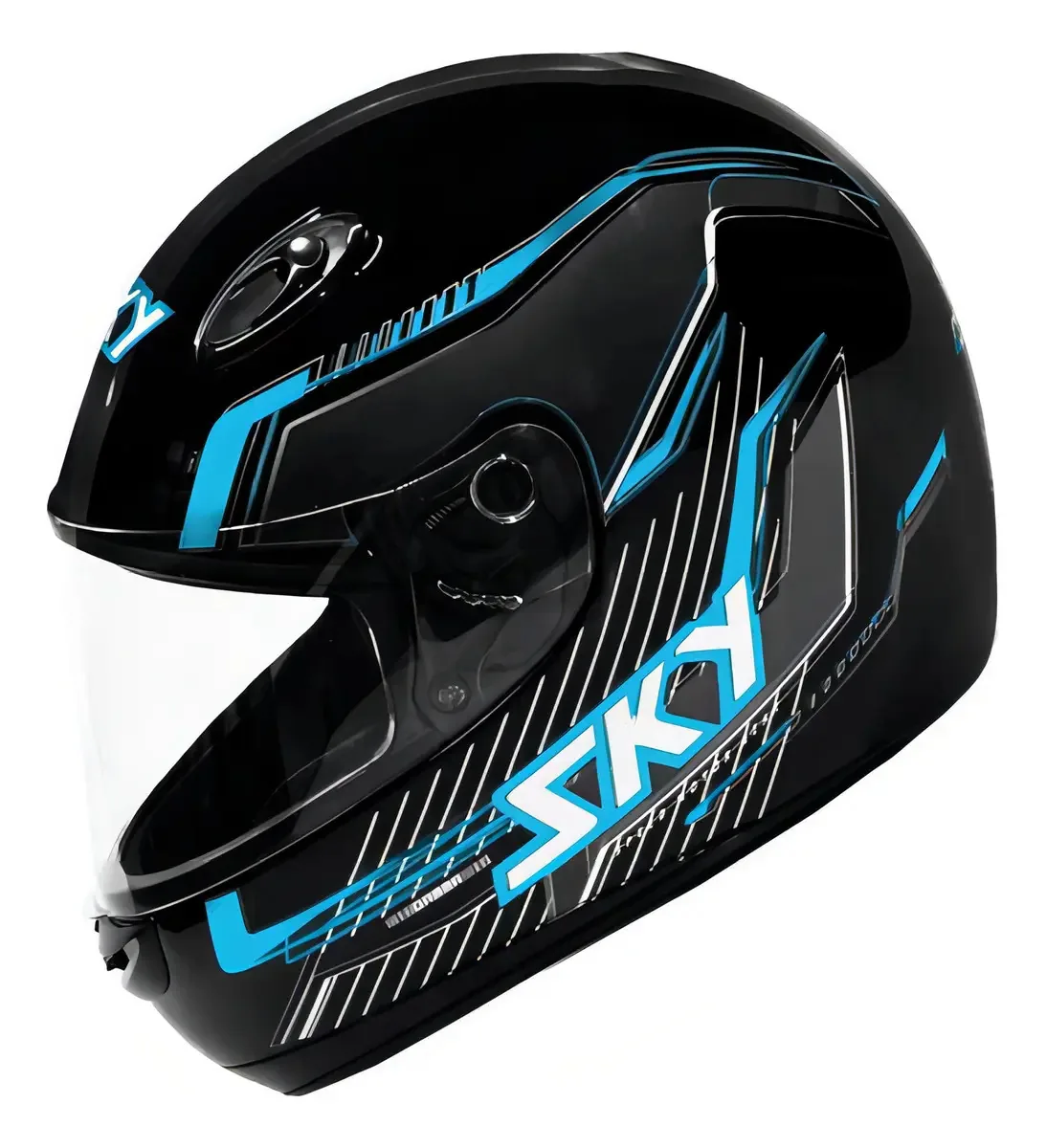 Capacete Sky Gamma Preto Brilho C/ Transfer Azul 56