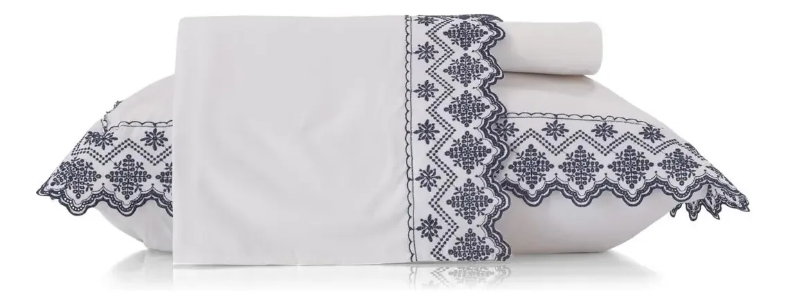 Jogo Cama Lençol Casal Altenburg Renda Boulevard Azul
