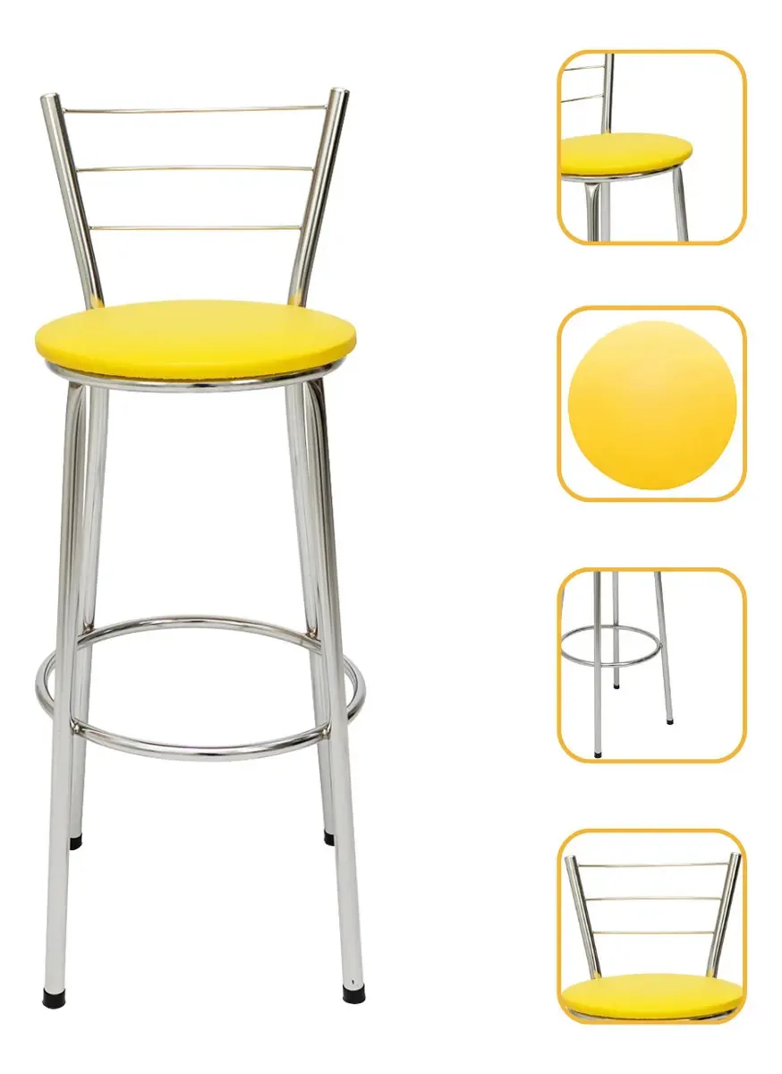 Banqueta Cromado Balcão Cozinha Americana Bancada Bistrô Acabamento Da Estrutura Estrutura Cromada Cor Assento Amarelo