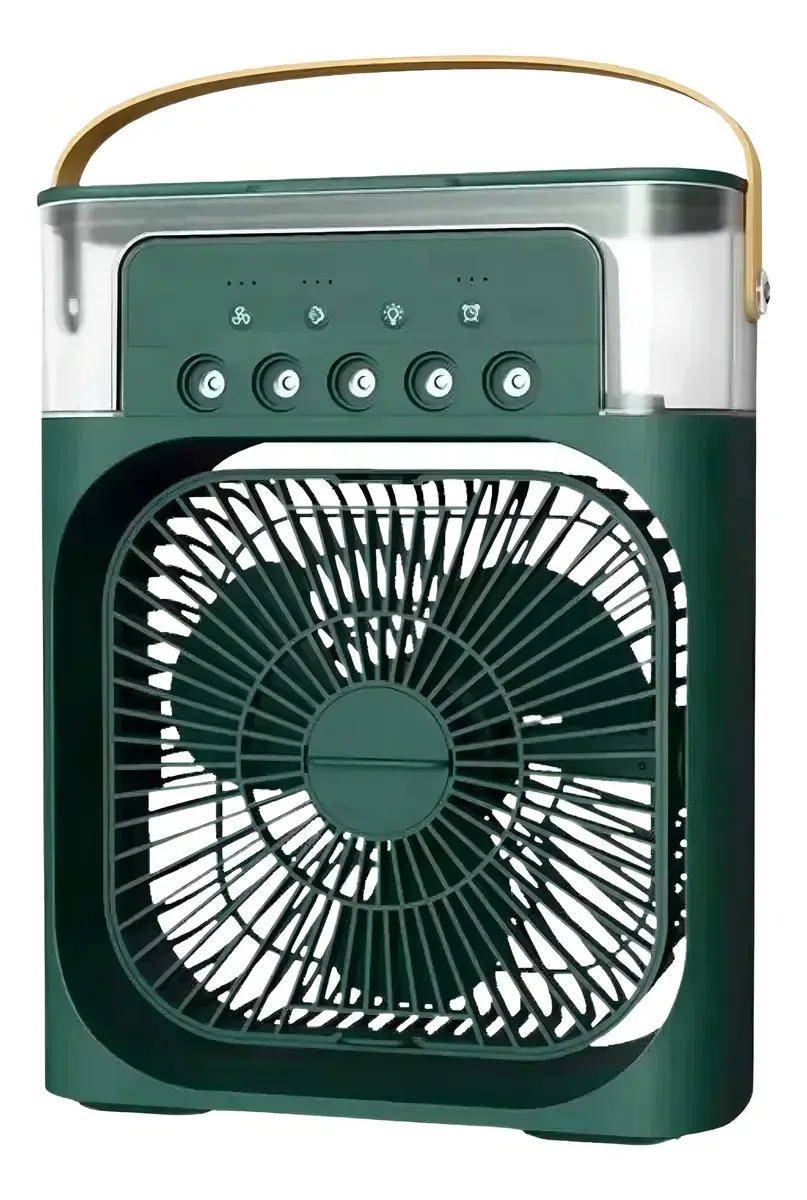 Mini Ventilador Climatizador Portatil Gelo Agua Umidificador Estrutura Verde-escuro Pás Verde Diâmetro 25 Cm Material Das Pás Plástico Quantidade De Pás 3