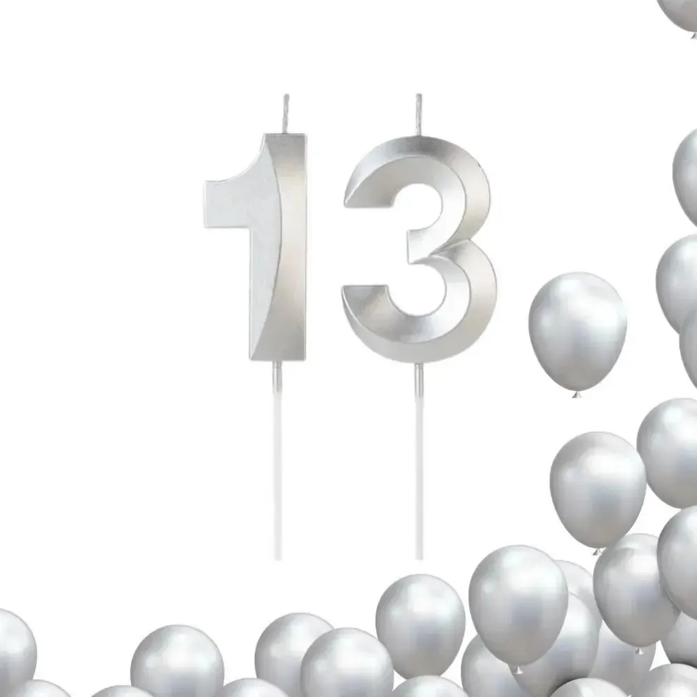 2 Velas De Aniversario Numero Prata Design Idades Diversas