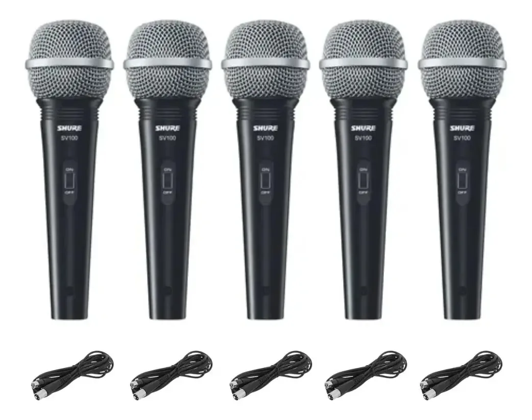 Kit 5 Microfones Shure Sv100 Profissional + 5 Cabos