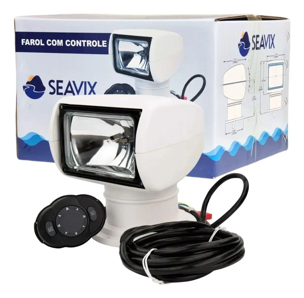 Farol De Busca Náutico Direcional Com Controle 12v Para Barcos Lanchas Veleiros Iates Marinizado 360 Graus