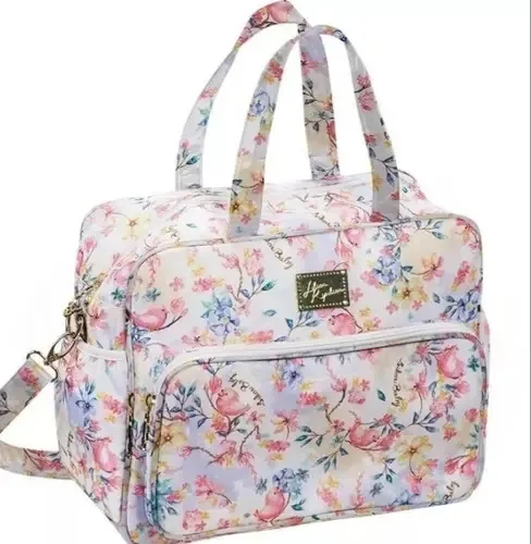 Bolsa Maternidade Lilica Ripilica Flores E Pássaros M Cor Lavanda Desenho Do Tecido Passaros E Flores