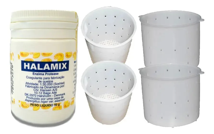 Kit Coalho Halamix Pó Fabricação De Queijos 50g Com 4 Formas