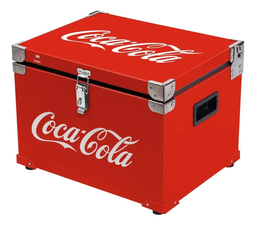 Caixa Térmicas Cooler 30 Litros Em Metal Logo Coca-cola