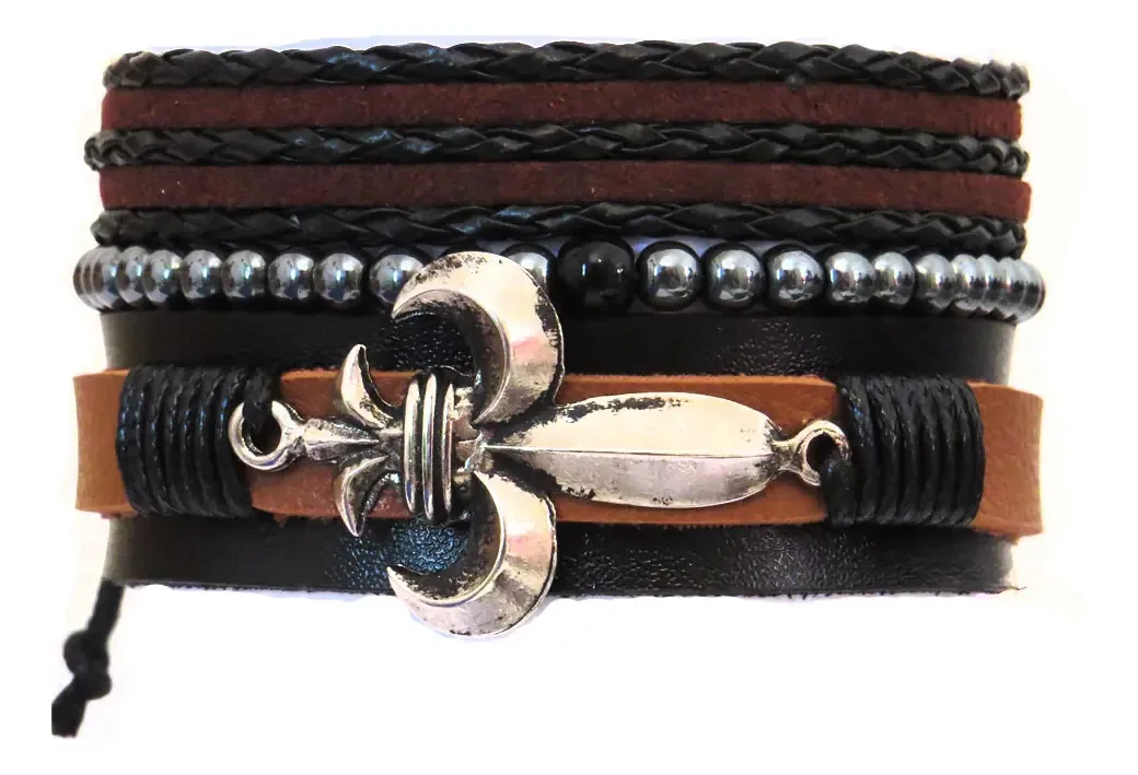 Kit 3 Pulseiras Masculinas Flor De Lis
