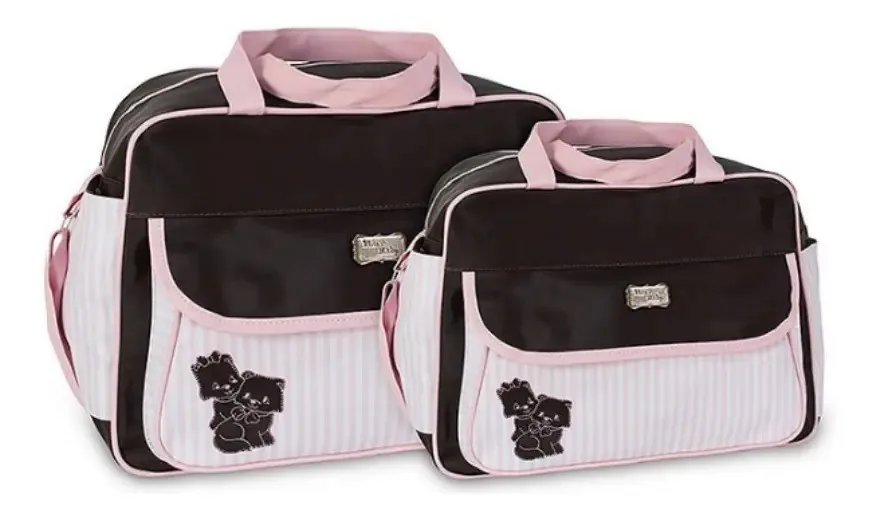 Kit Bolsa Bebê Marrom Com Rosa Unissex Maternidade 20ol02