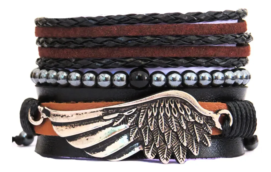 Kit 3 Pulseiras Masculina Asa De Anjo Top