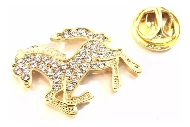 Broche Cavalo Strass Country Folheado Ouro 18k