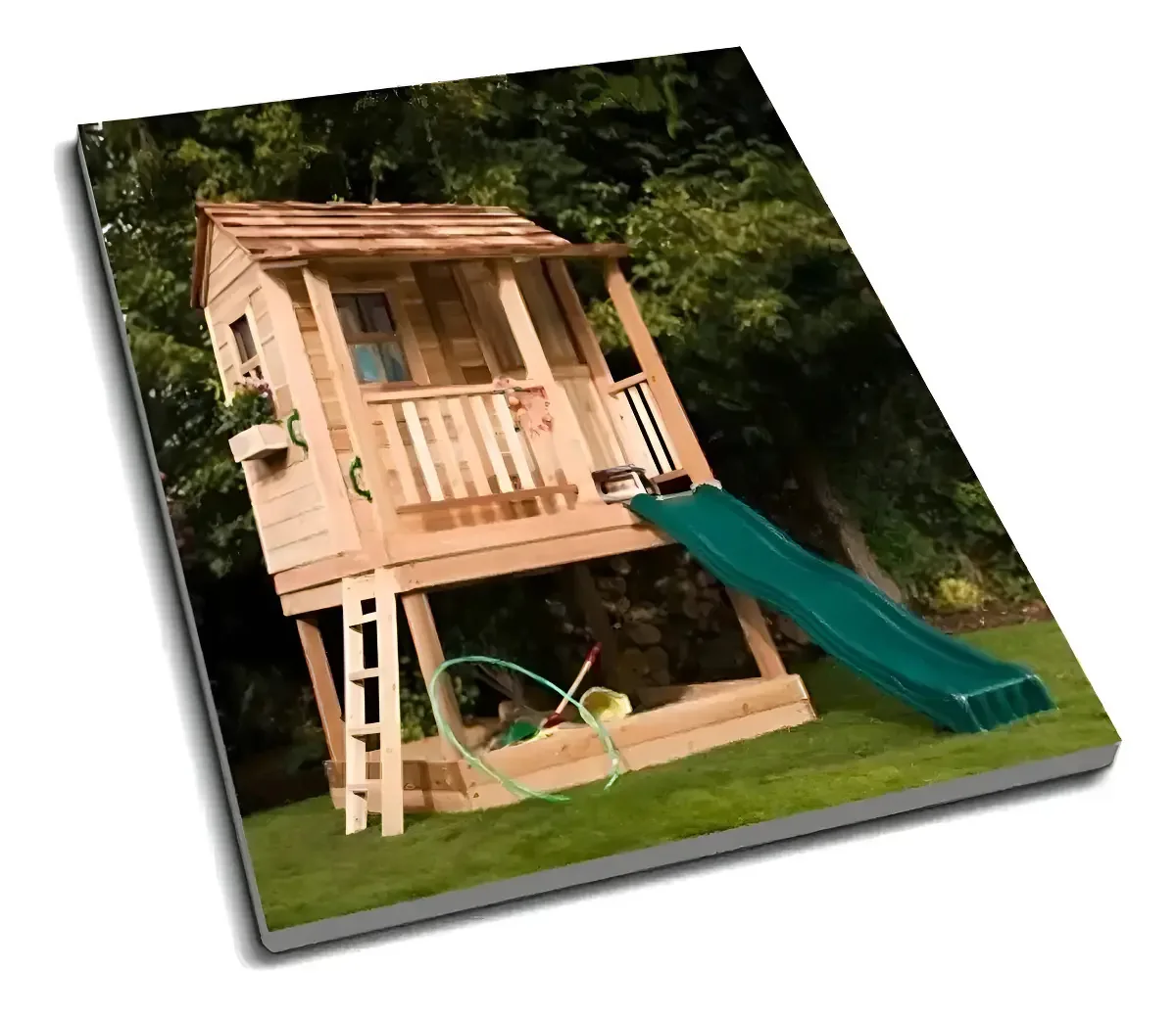 Projeto Casinha de Madeira Suspensa com Playground Infantil 2,44x2,44m