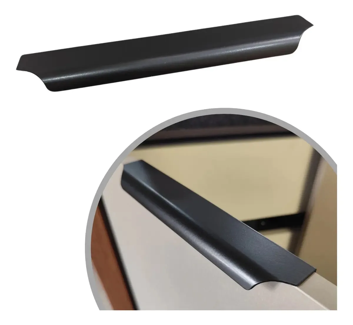 Kit 10 Puxadores Wave Cava Alumínio Preto 200 Mm Armário Pintura Eletrostática A Pó