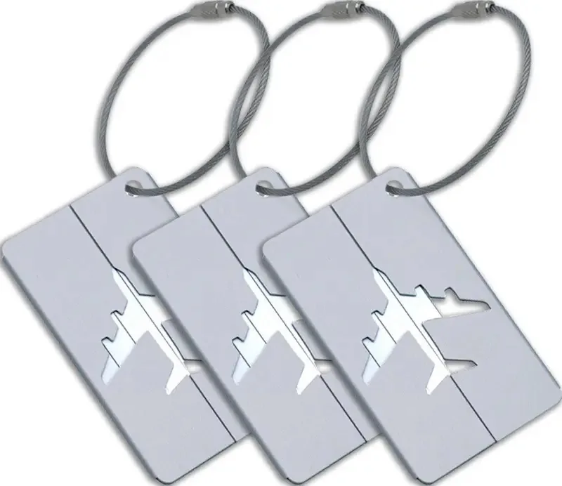 3 Tags Identificador Mala Marcador Bagagem Viagem Resistente Cor Prateado