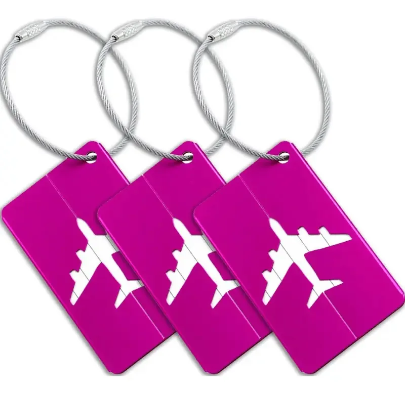 3 Tags Identificador Mala Marcador Bagagem Viagem Resistente Cor Rosa Vermelha