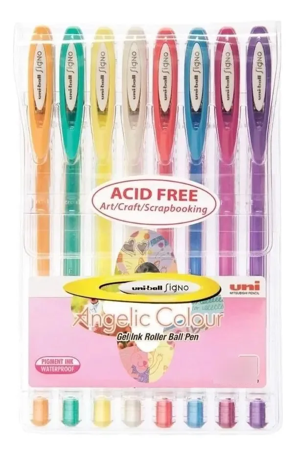 Caneta Gel Uni-ball Signo Angelic Colour 0.7mm Estojo 8 Cores Pastéis