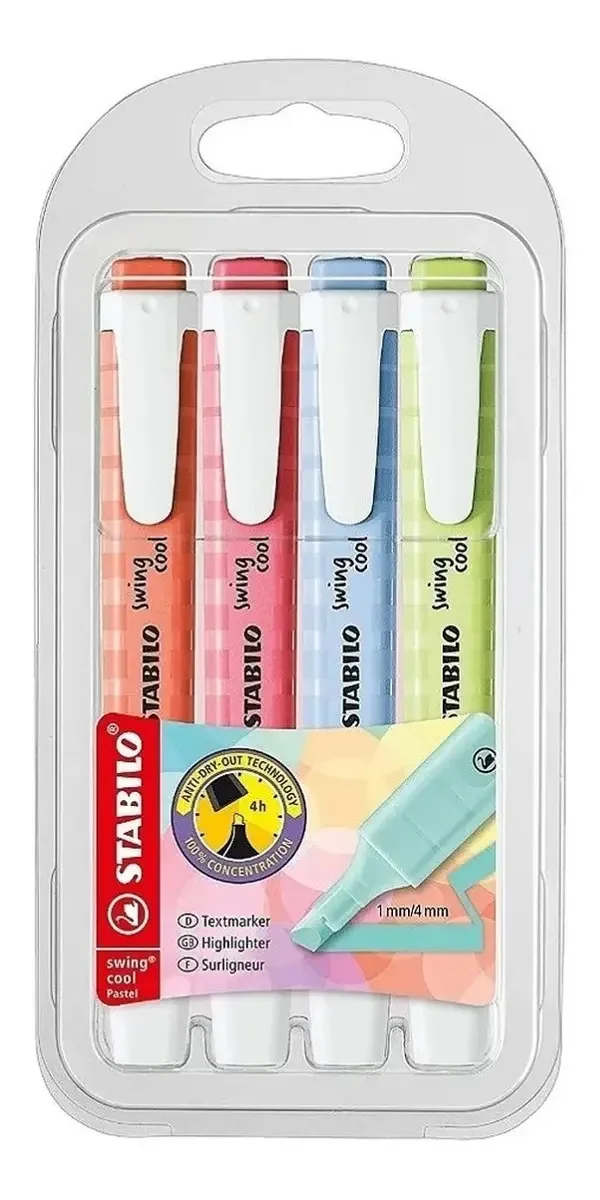 Marca-texto Stabilo Swing Cool Tons Pastéis C/4 Unidades
