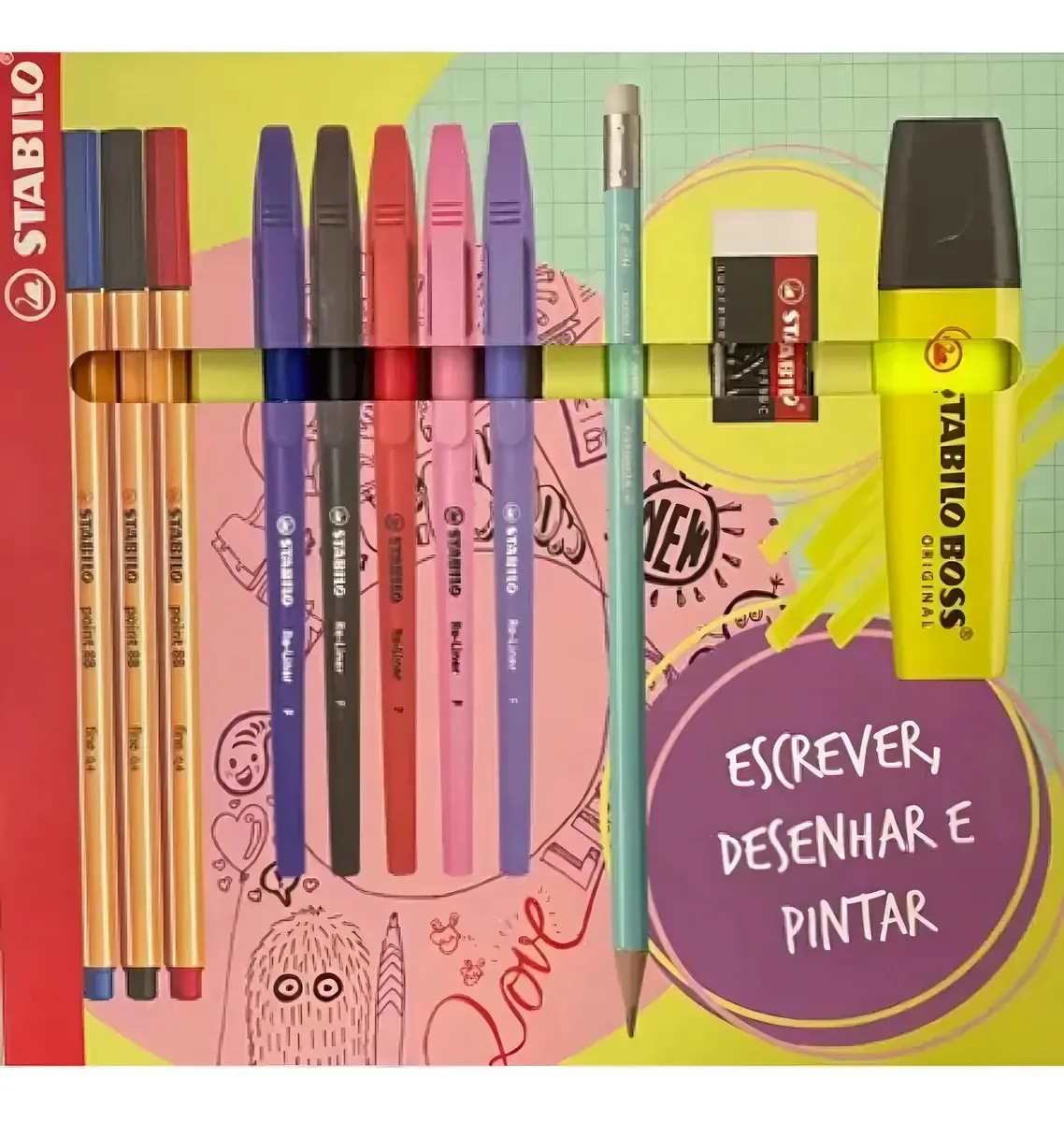 Kit Canetas Stabilo Escrever Desenhar e Pintar Tinta Mista 11 Peças