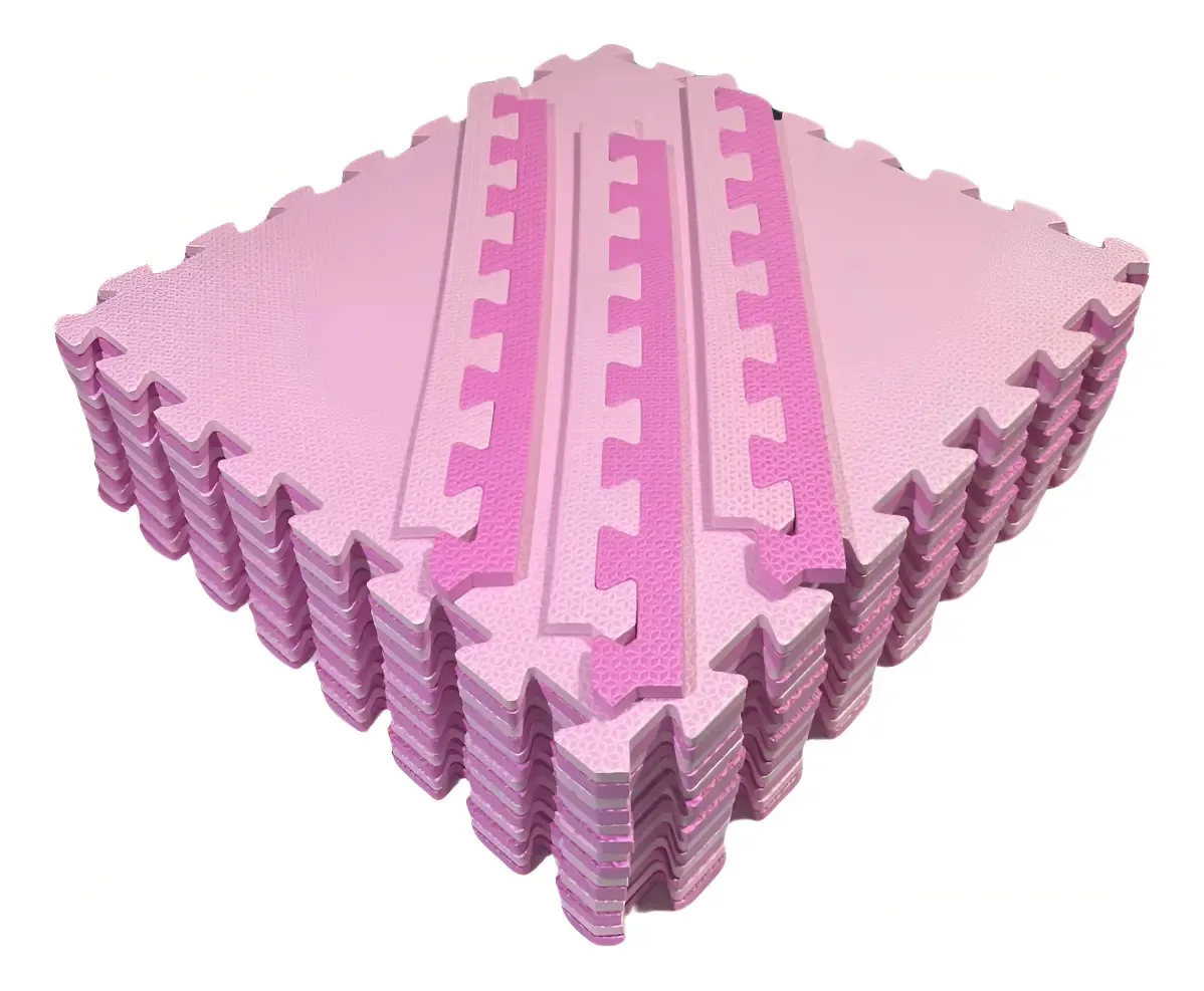 Kit 8 Tatame Linha Premium 50x50x1cm Tapete Eva Com Borda Cor Rosa Lisa