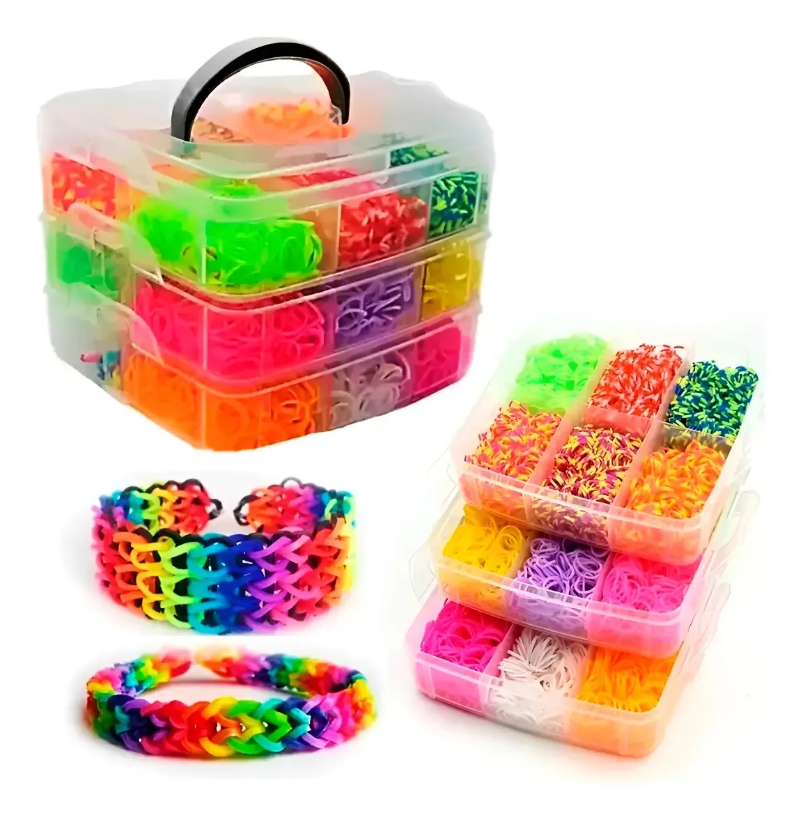 Kit Fabrica De Elásticos Maleta 3000 Peças Pulseiras Cor Sortidos
