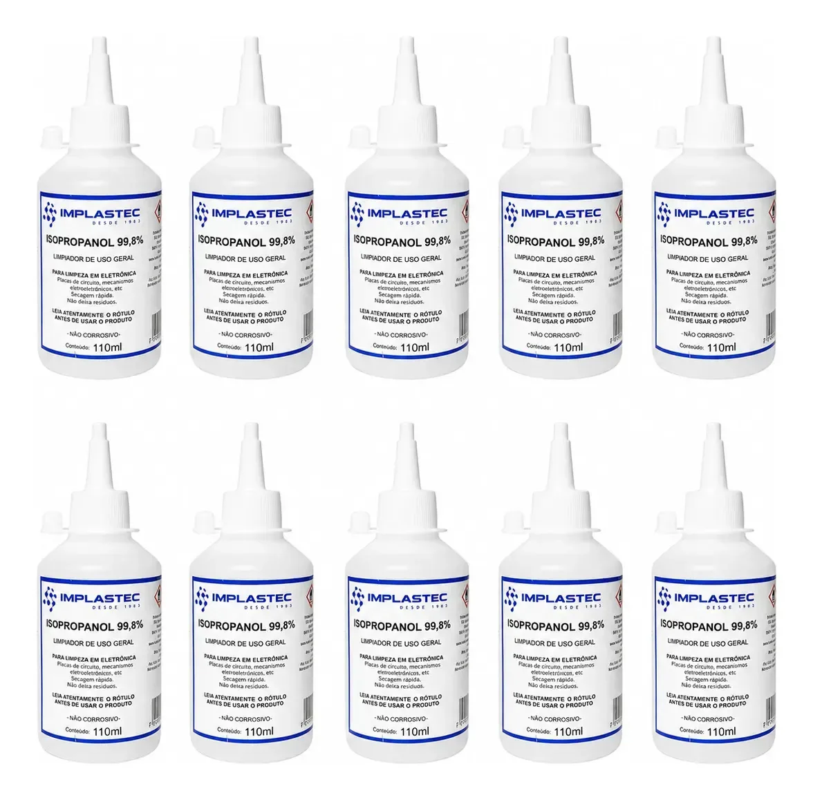Kit 10 Alcool Isopropilico Limpeza Placas Circuito 110ml
