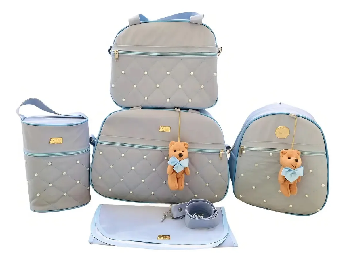 Kit Bolsa Maternidade 5 Peças Completo Courino Pérola